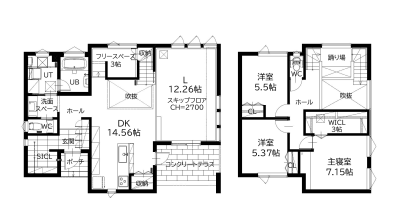 間取図：2階建て3LDK